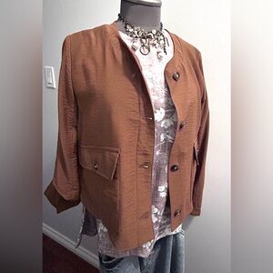 NWOT Banana Republic Toffee Cropped Blazer Button Detail Ripple Boxy